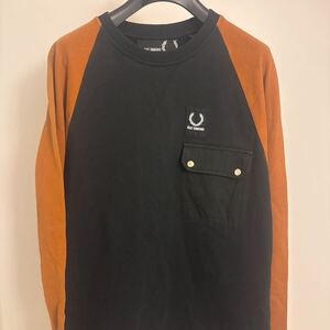 RAF SIMONS FRED PERRY ラブシモンズ フレッドペリー ラグラン バイカラー 長袖 スウェットシャツ カットソー ポケット 36 オレンジ 黒