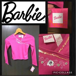 ★Barbie バービー 長袖カットソー Vネック スパンコール サイズL 6X キッズ120cmぐらい 新品未使用 タグ付き　送料無料