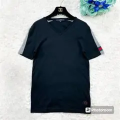 GUCCI グッチ　シェリーライン　Ｖネック半袖Tシャツ　GGロゴ　ブラック