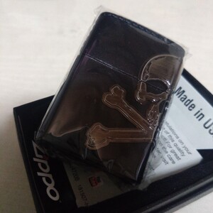 ZIPPO ジッポ スカル Skull ドクロ 髑髏 皮巻き メタル貼り 未使用