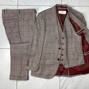 未使用級 RICHARD JAMES SAVILE ROW 秋冬 3ピース セットアップ チェック 千鳥格子 レッド 赤 グレー リチャードジェームス メンズ L相当