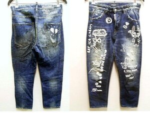 ◇即決[42]DSQUARED2 15SS DAN ELASTIC WAIST JEAN グラフィティ ペイント 落書き スリム アンクルカット S71LA0901 デニム パンツ■1554