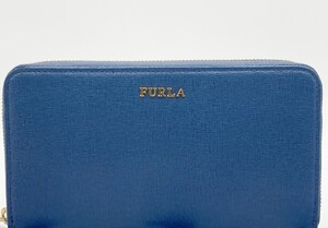 FURLA フルラ ラウンドファスナー 長財布 レザー　ブルー