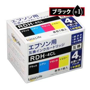 ワールドビジネスサプライ Luna Life エプソン用 RDH-4CL 互換インクカートリッジ ブラック1本おまけ付き5本セット /l