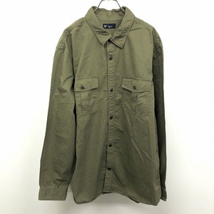 【新品】GAP ギャップ XL メンズ シャツ 大きめ 大きい 無地 両胸フラップポケット 長袖 ロングテール 綿100% ミリタリーグリーン 緑系