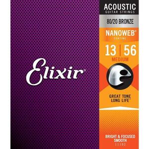 Elixir アコースティックギター弦 11102 80/20BRONZE NANOWEB MEDIUM 13-56 正規品