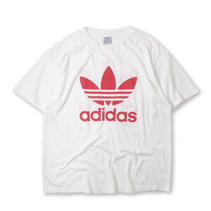 1990年代 ビンテージ アディダス アメリカ製 トレフォイル Tシャツ 白 赤 adidas