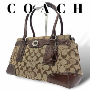 良品　COACH コーチ　ハンドバッグ　11589　ターンロック　シグネチャー　ステッチ