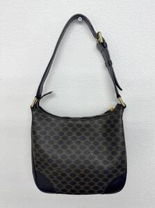 １円スタート☆ 美品 CELINE セリーヌ セミショルダーバッグ マカダム レザー黒 ホーボーバッグ ハンドバッグ 肩掛け トリオンフ金具　