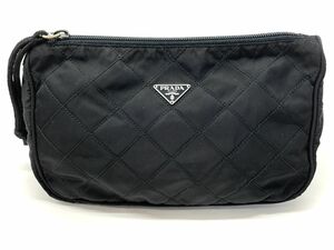 【F374】PRADA プラダ ナイロン キルティング マルチポーチ メイクポーチ フラットポーチ ブラック 黒