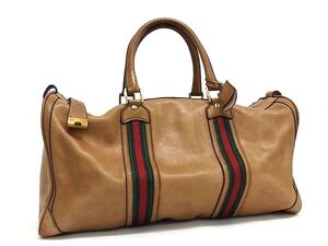 1円 GUCCI オールドグッチ ヴィンテージ シェリーライン レザー ボストンバッグ トラベルバッグ 旅行かばん ブラウン系 FG3297