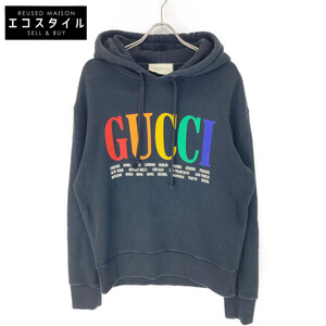 GUCCI グッチ 475374 X3N60 ロゴプリントパーカ ブラック XS トップス コットン メンズ 中古