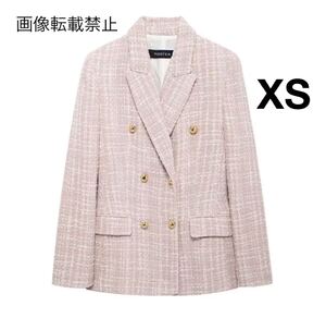 vintage ヴィンテージ レトロ ツイード ダブルジャケット アウター XSサイズ レディース★ZARA 好きな方に★2024 A/W 秋新作 新品未使用★