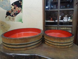 昭和レトロ 寿司桶 朱塗り 大小 2個 