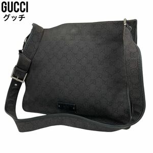 美品 GUCCI グッチ キャンバス ショルダーバッグ GG柄 ロゴプレート ブラック　90656 001364 ハンドバッグ　トートバッグ　クロスボディ