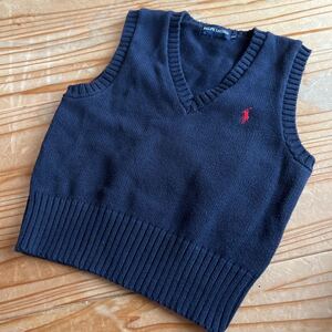 ラルフローレン キッズ　ベビーRALPH LAUREN ニットベスト 100 紺　定番　ポロラルフローレン POLO ナイガイ社製