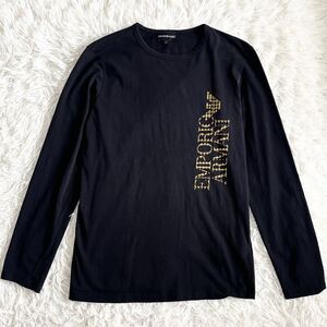 1円〜【極美品】EMPORIO ARMANI エンポリオアルマーニ 長袖Tシャツ 千鳥格好 ロゴ イーグル ストレッチ ロンT Lサイズ