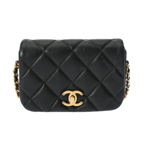 銀蔵 中古 CHANEL シャネル マトラッセ ミニチェーンショルダー 17cm 黒 ゴールド金具 ラムスキン ショルダーバッグ