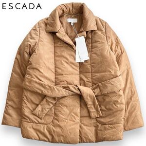 新品 ESCADA エスカーダ 中綿コート ジャケット ナイロン ロゴ 総柄 ベルト付き キャメル