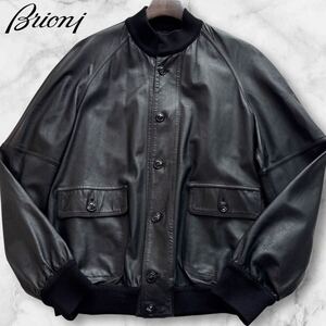 定価100万超!!!世界最高峰の逸品!!!美品◎Brioni ブリオーニ リバーシブル レザージャケット 極上柔らかな本革 ブルゾン ブラック 黒 52