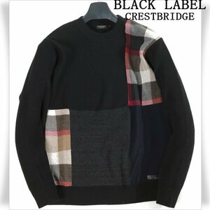 新品1円～★定価3万 BLACK LABEL ブラックレーベル クレストブリッジ メンズ 長袖 クレストブリッジチェックパッチワークニット M◆8729◆