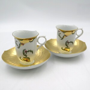 1円〜 1.Meissen マイセン メイプルリーフ ペア カップ＆ソーサー 計4点 y236-3364083【Y商品】