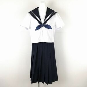 1円 セーラー服 スカート スカーフ 上下3点セット 175A 大きいサイズ 夏物 白2本線 女子 学生服 中学 高校 白 制服 中古 ランクC NA9015