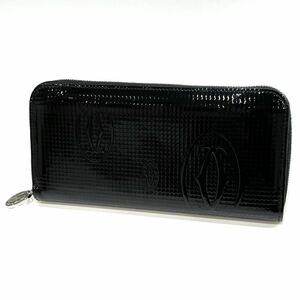 美品 Cartier カルティエ ハッピーバースデー パテントレザー エナメル ラウンドファスナーウォレット 長財布 ブラック 送料無料