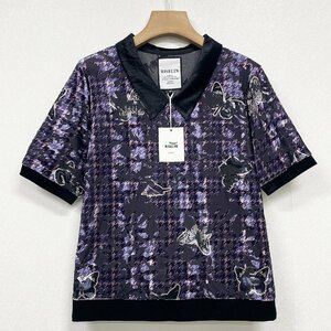 定番ヨーロッパ製※定価2万◆ブルガリア発※RISELIN 半袖Tシャツ 上品 通気 柔らかい 艶 総柄 千鳥格子 透かし トップス レディース 夏 2XL