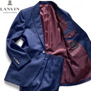 未使用級■ LANVIN COLLECTION 130th Anniversary スーツ セットアップ シェルボタン メンズ M相当 ランバンコレクション ネイビー 130周年