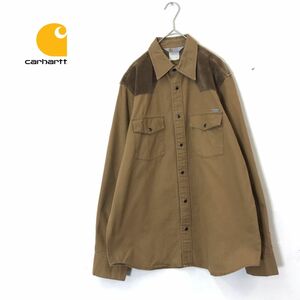 1N1681-N◆ carhartt カーハート ウエスタンシャツ スナップボタン コーズ切替 ◆ sizeL ブラウン系 コットン100 古着 ワーク