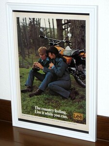 1974年 USA 70s 洋書雑誌広告 額装品 Lee Rider Jeans Jackets リー (A4size)/検索用 Suzuki TS250 TS185 店舗 ガレージ 看板 ディスプレイ