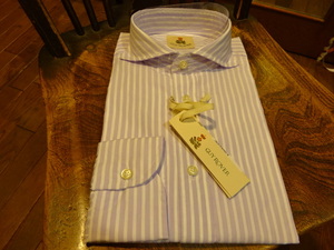 安い！新品　送料無料　イタリア製　ギローバー長袖のシャツ　パープル×白　カッタウェー　M