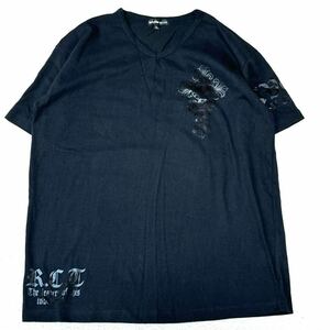 defective struct 半袖Tシャツ カットソー トップス 総柄 バックロゴ Vネック 綿100% コットン メンズ 3L XXLサイズ