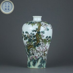 ▼渡鶴羽▼P861清雍正 粉彩百鶴図梅瓶・古陶磁器 ・珍品旧蔵・古賞物・時代物