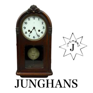 アンティーク 戦前 JUNGHANS ゼンマイ式 機械式 掛時計 柱時計 ユンハンス 動作未確認 当時物 木製 振り子時計 ボンボン時計 レトロ