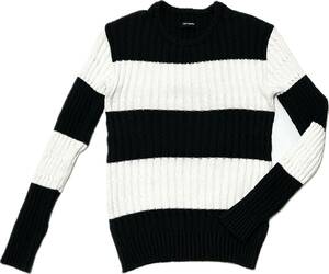 定価5.5万 1piu1uguale3 SUPERIOR PIMA BORDER CREW NECK KNIT Ⅴ 黒×白 ウノピゥ コットンケーブルボーダーニット ジュンハシモトwjk akm