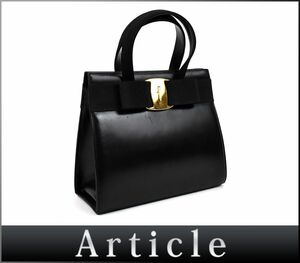 180597〇 Ferragamo フェラガモ ヴァラリボン ハンドバッグ BA-21 4178 レザー 革 ナイロン ブラック 黒 シンプル レディース/ B