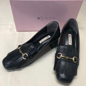 DIANA ダイアナ タッセル パンプス レザー ブラック 22 1/2 WD 25331 靴 シューズ ゴールド金具 レディース ローヒール 箱つき