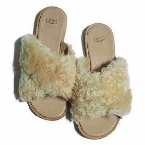 U7398R40　▼UGG アグ▼　JONI シープスキン クロスストラップ サンダル ピンクベージュ US6/23cm フラットサンダル