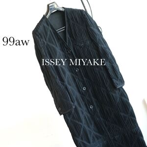 99aw issey miyake quilting pleats coat イッセイミヤケ キルティング プリーツ コート ユニセックス men M archive 黒 メン 黒 90s 初期