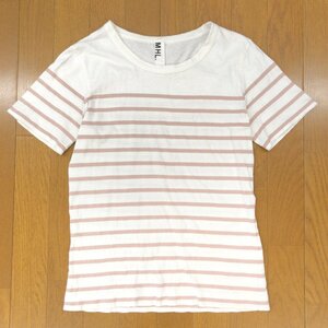 MHL. マーガレットハウエル コットン100% ボーダー Tシャツ 2(M) 白系 ホワイト系 日本製 カットソー 半袖 国内正規品 レディース 女性用