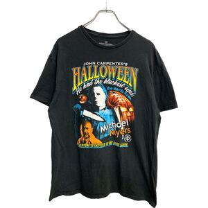 HALLOWEEN 半袖 プリント Tシャツ Lサイズ ハロウィン ブラック コットン 古着卸 アメリカ仕入 t2408-4092