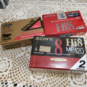 未開封　maxell VHS-C TC-30 HGX-GOLD＆SONY Hi8 MP120 3個　ジャンク　1A-3-1002-IWA-12