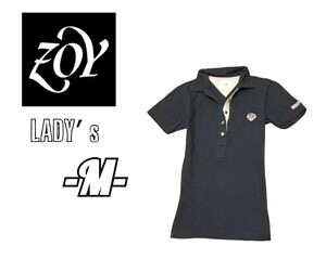 レディースM◇ZOY◇半袖 鹿の子ポロシャツ navy