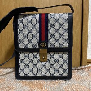 GUCCI グッチ ショルダーバッグ オールドグッチ シェリーライン PVC レザー ロック ネイビー