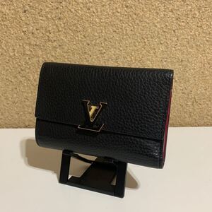 美品　 LOUIS VUITTON ルイヴィトン ポルトフォイユ カプシーヌ コンパクト 三つ折り財布　 レザー　ブラック　ICチップ