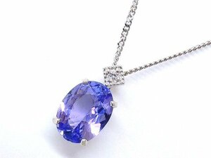 美品 Pt900 Pt850 プラチナ ネックレス ■ タンザナイト 1.00ct ダイヤ 0.01ct トップ アジャスター付き □4J6DS