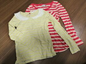 jjyk3-1345 ■ colorata Forever21 ■ カットソー Tシャツ トップス 長袖 ボーダー 黄色 イエロー オレンジ 2点セット M S