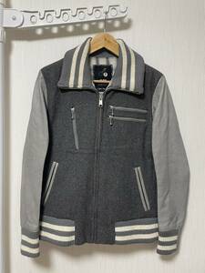 [PLEIN] 初期 08AW 袖レザースタジャン バーシティジャケット 1 牛革 グレー 日本製 プレイン